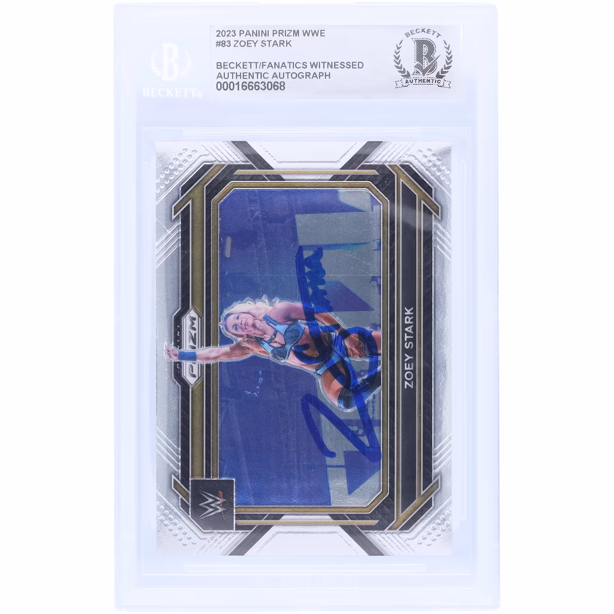 Zoey Stark WWE Autographed 2023 Panini Prizm #83 Beckett Fanatics Witnessed Authenticated Card 1 Zoey Stark WWE Autographed 2023 Panini Prizm #83 Beckett Fanatics Witnessed Authenticated Card