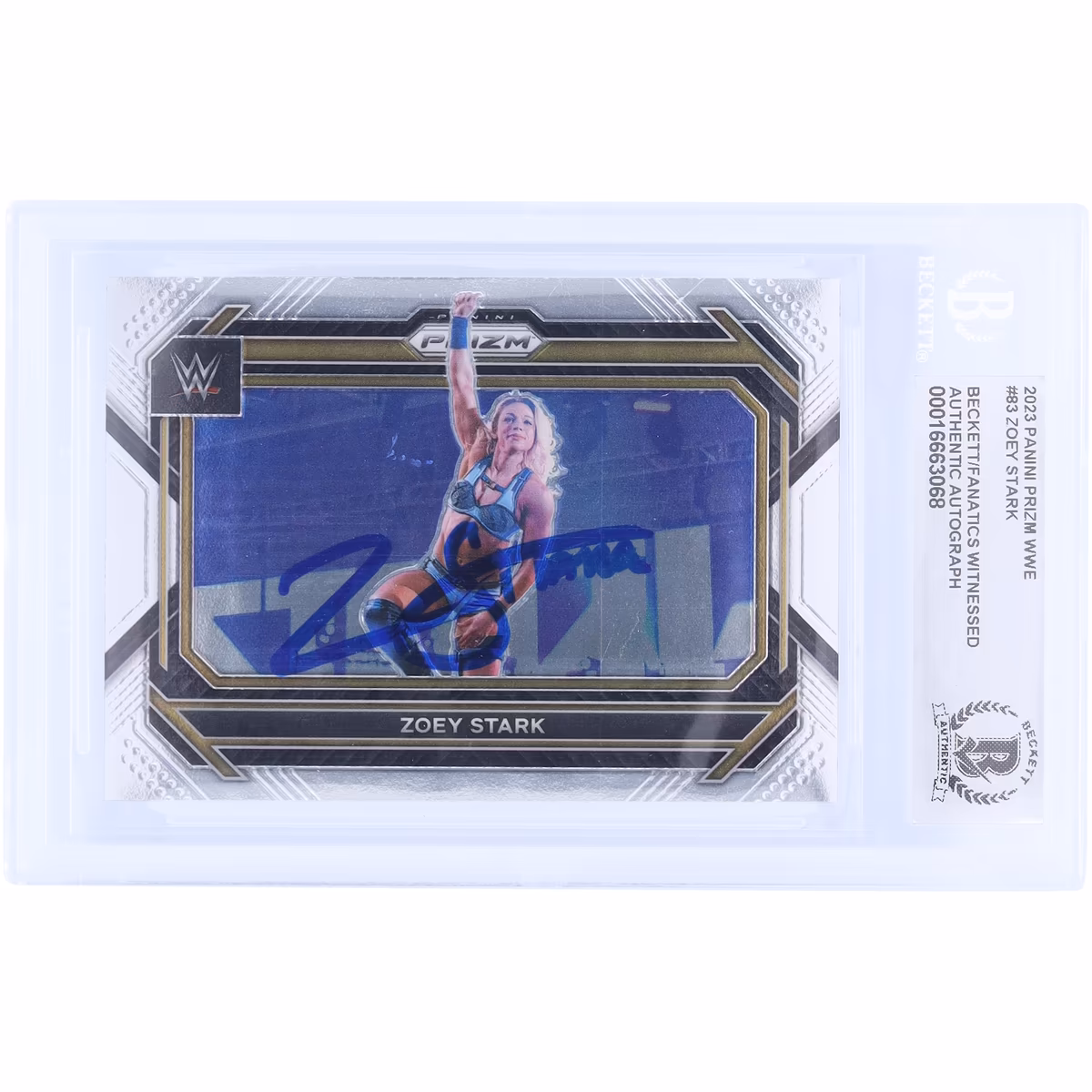 Zoey Stark WWE Autographed 2023 Panini Prizm #83 Beckett Fanatics Witnessed Authenticated Card 4 Zoey Stark WWE Autographed 2023 Panini Prizm #83 Beckett Fanatics Witnessed Authenticated Card