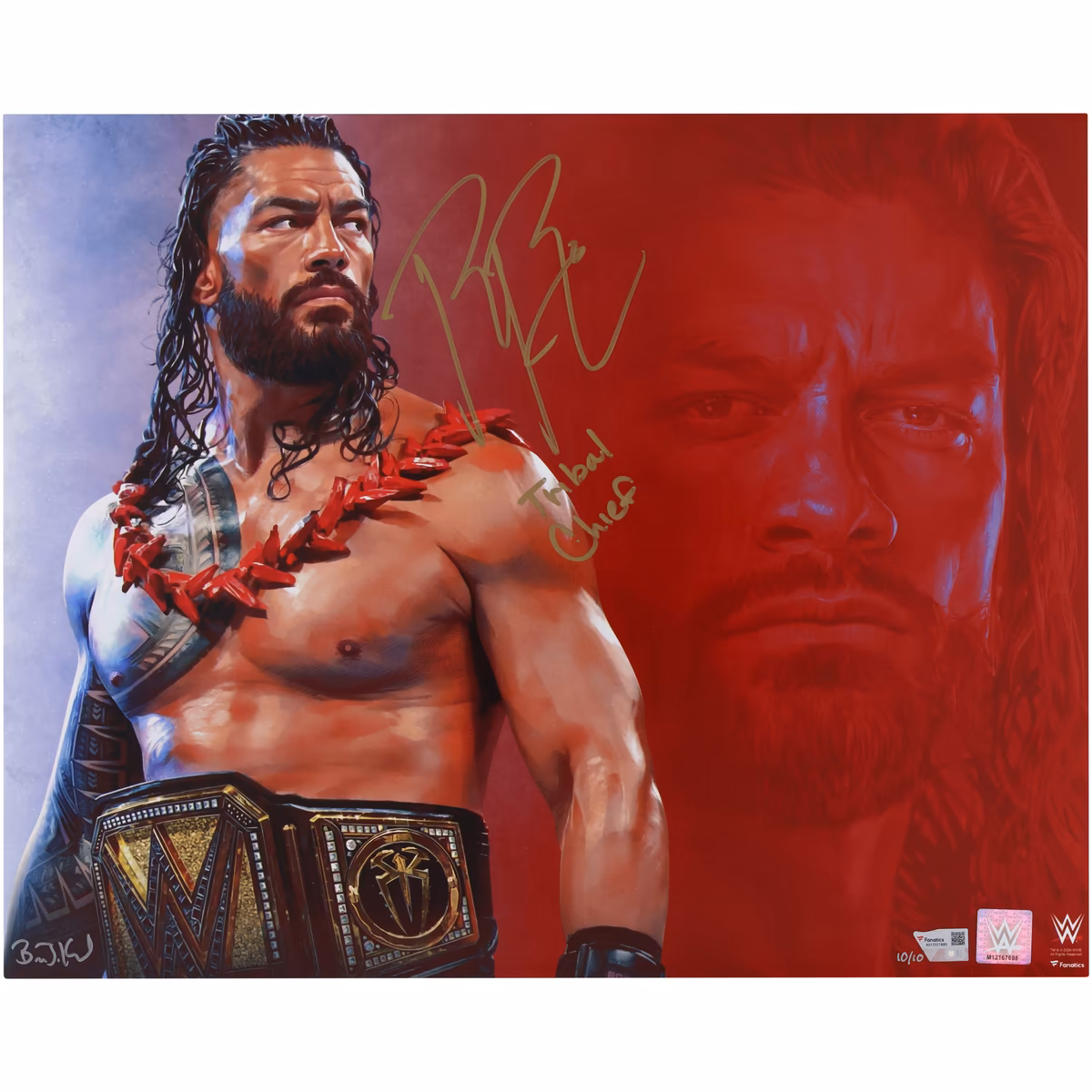 Roman Reigns WWE Autographed 16" x 20" Art Print with "Tribal Chief" Inscription - Art by Brian Konnick - Limited Edition #10/10 4 Roman Reigns WWE Autographed 16" x 20" Art Print with "Tribal Chief" Inscription - Art by Brian Konnick - Limited Edition #10/10