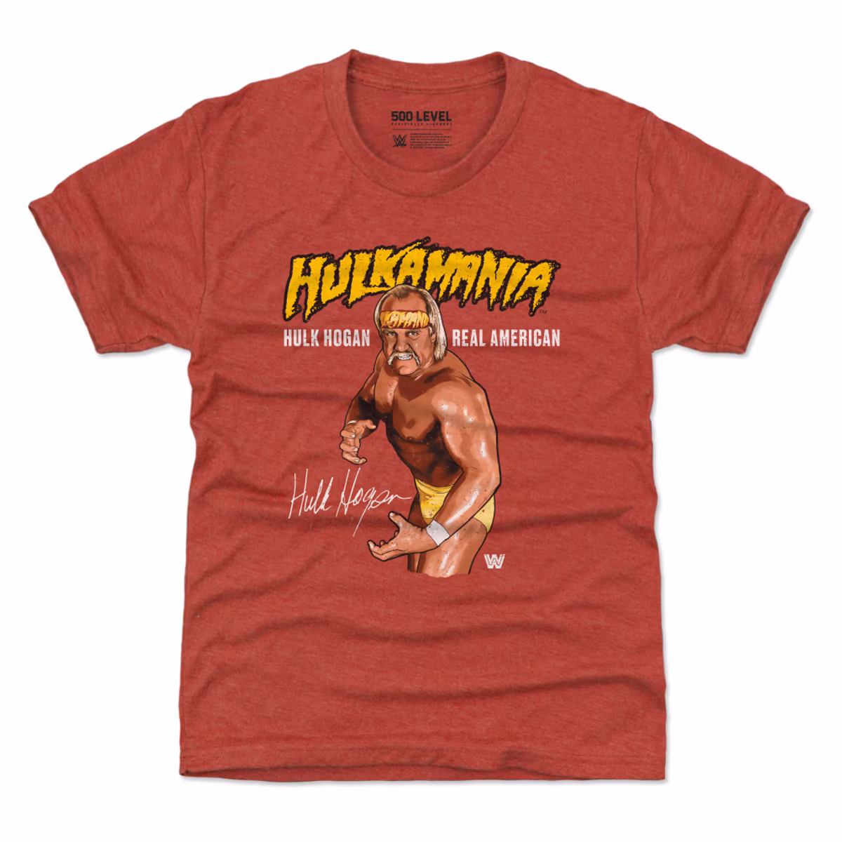Youth 500 Level Heather Red Hulk Hogan Hulkamania Pose T-Shirt