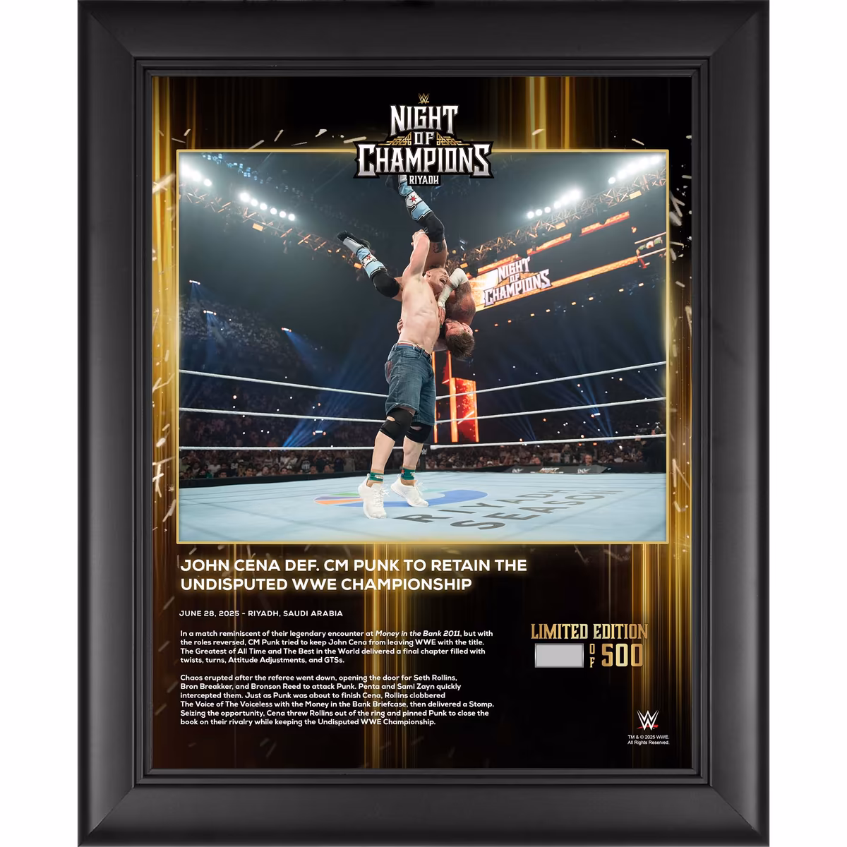 John Cena WWE Framed 13" x 16" 2025 Night of Champions Collage - Limited Edition of 500