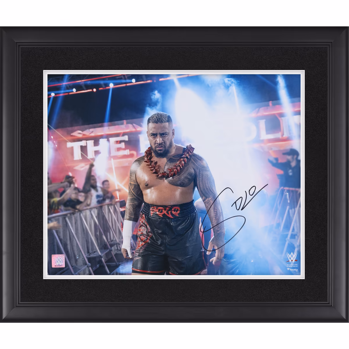 Solo Sikoa WWE Autographed Framed 16" x 20" Entrance Wearing Ula Fala Photograph 1 Solo Sikoa WWE Autographed Framed 16" x 20" Entrance Wearing Ula Fala Photograph