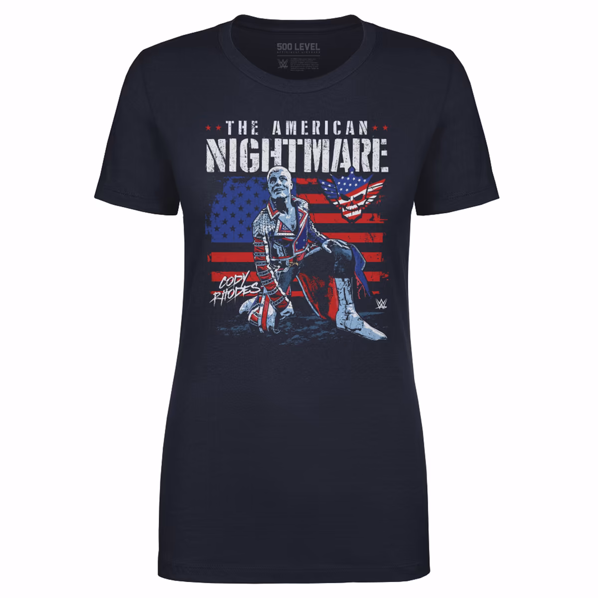 Women's 500 Level Navy Cody Rhodes American Flag T-Shirt