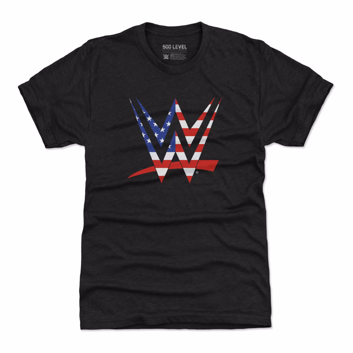 Men's 500 Level WWE Logo American Flag Tri-Blend T-Shirt - Black