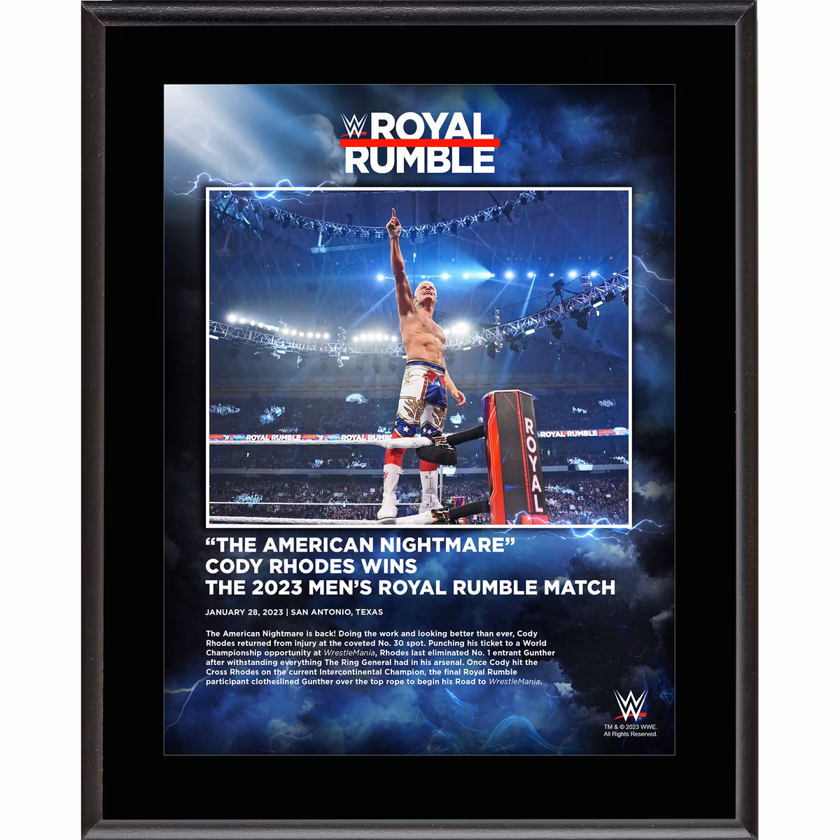 Cody Rhodes WWE 10.5" x 13" 2023 Royal Rumble Men's Match Sublimated Plaque 9 Cody Rhodes WWE 10.5" x 13" 2023 Royal Rumble Men's Match Sublimated Plaque