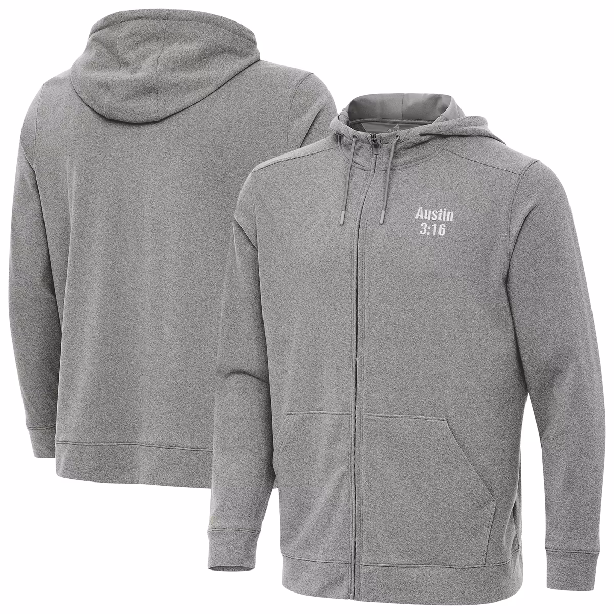 Men's Antigua Heather Gray "Stone Cold" Steve Austin Effortless Full-Zip Hoodie