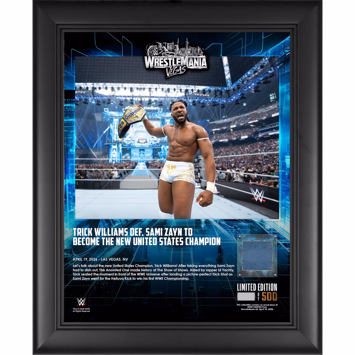 Trick Williams WWE Framed 13" x 16" WrestleMania 42 Night 2 Collage with a Piece of Match-Used Canvas - Limited Edition of 500