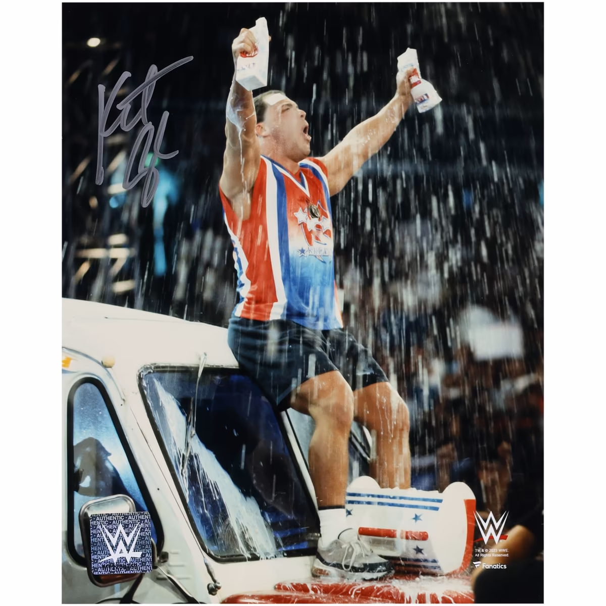 Kurt Angle WWE Autographed 8" x 10" Milk Truck Celebration Photograph