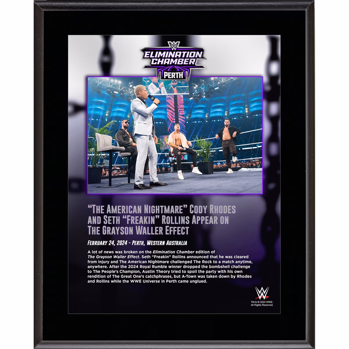 Cody Rhodes & Seth Rollins WWE 10.5" x 13" 2024 Elimination Chamber Sublimated Plaque