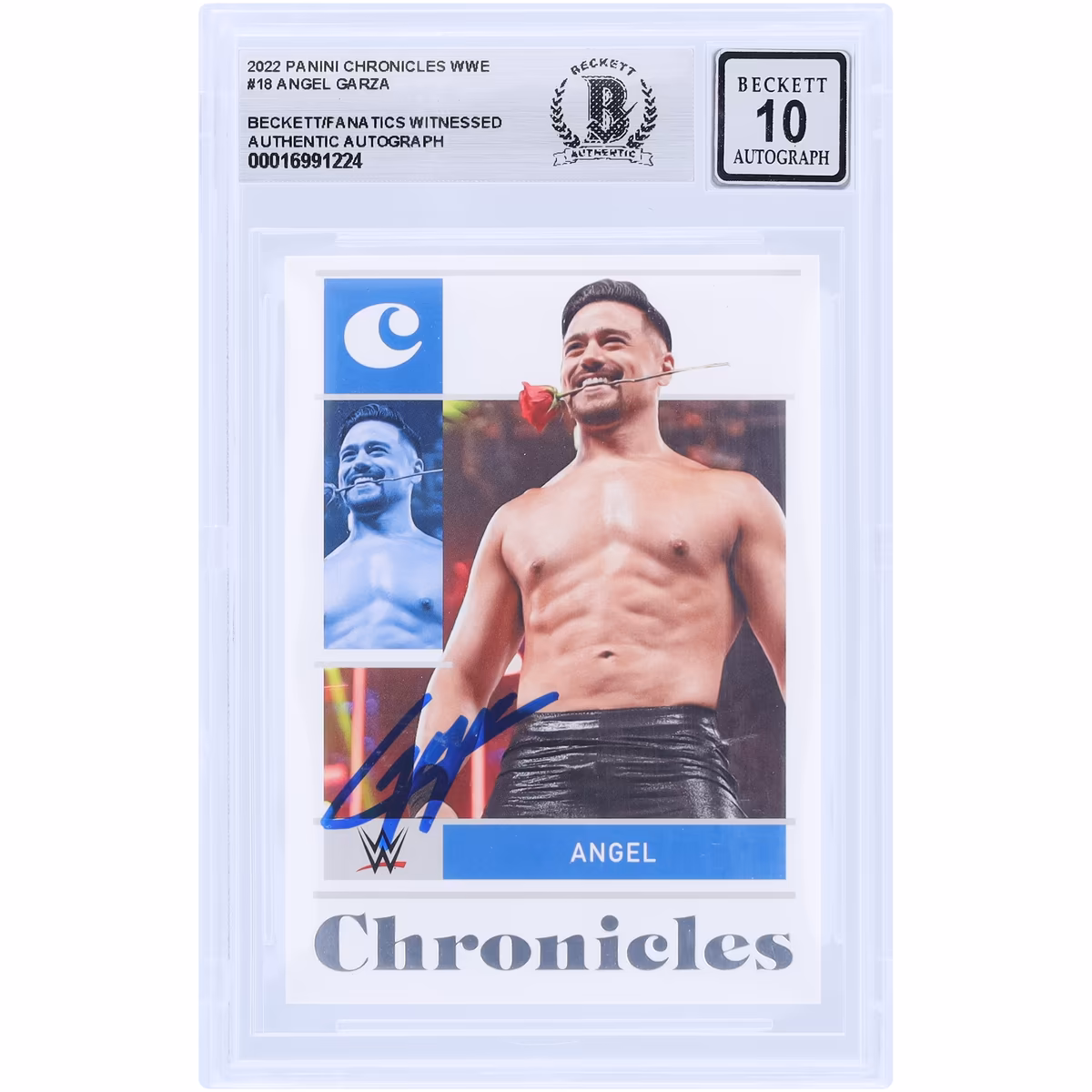 Angel Garza WWE Autographed 2022 Panini Chronicles #18 Beckett Fanatics Witnessed Authenticated 10 Card