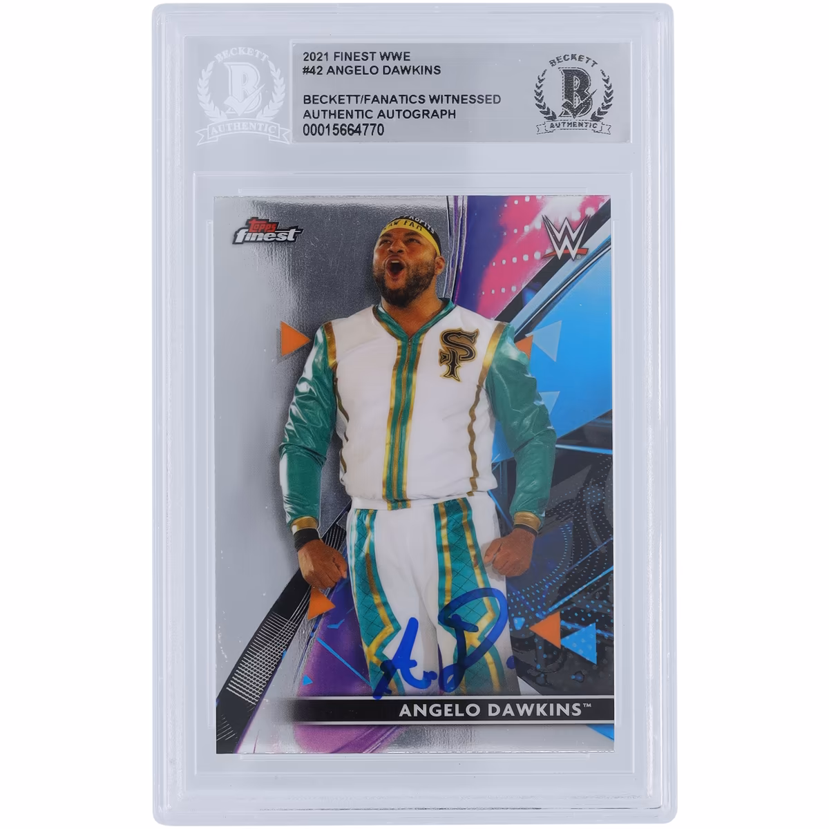Angelo Dawkins WWE Autographed 2021 Topps Finest #42 Beckett Fanatics Witnessed Authenticated Card