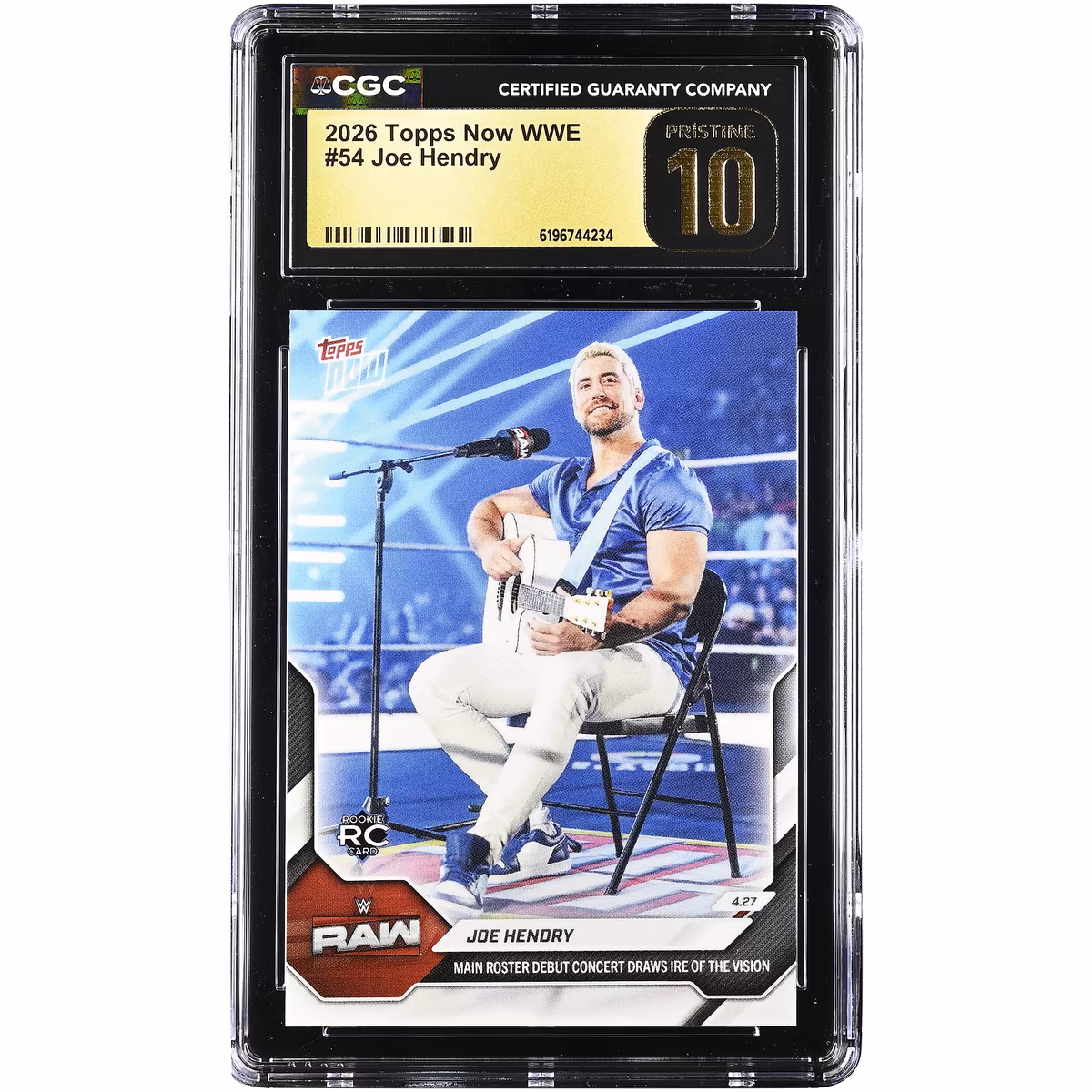 Joe Hendry 2026 Topps Now WWE Main Roster Debut Concert Draws Ire of the Vision #54 CGC Authenticated PRISTINE 10 Rookie Card