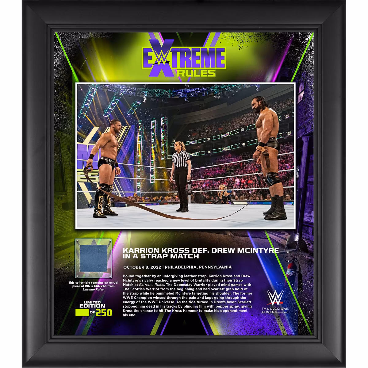 Karrion Kross Framed 15" x 17" 2022 Extreme Rules Collage with a Piece of Match-Used Canvas - Limited Edition of 250