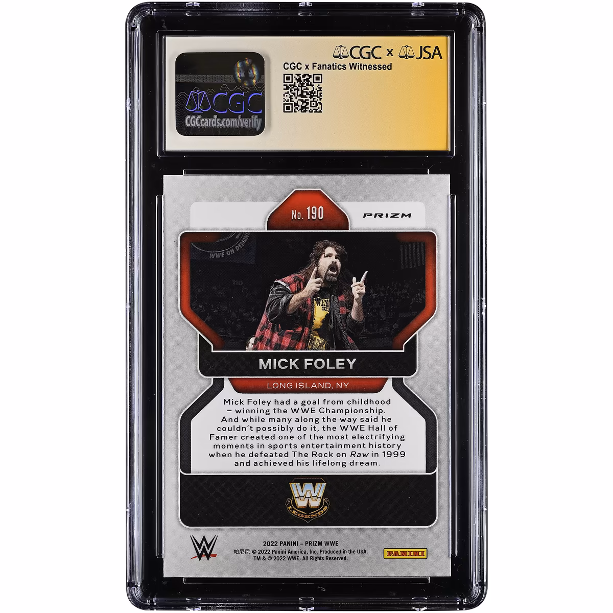 Mick Foley WWE Autographed 2022 Panini Prizm WWE Ruby Wave #190 CGC Authenticated 9/10 Card 3 Mick Foley WWE Autographed 2022 Panini Prizm WWE Ruby Wave #190 CGC Authenticated 9/10 Card