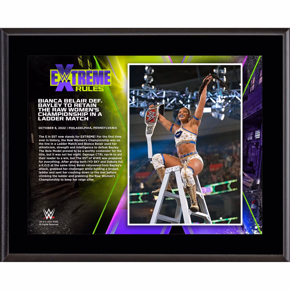 Bianca Belair 10.5" x 13" 2022 Extreme Rules Sublimated Plaque