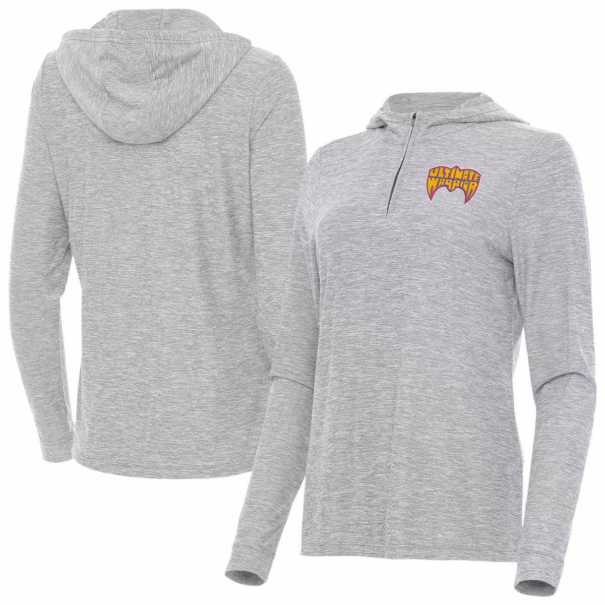 Women's Antigua Heather Gray The Ultimate Warrior Daybreak Quarter-Zip Hoodie 2 Women's Antigua Heather Gray The Ultimate Warrior Daybreak Quarter-Zip Hoodie