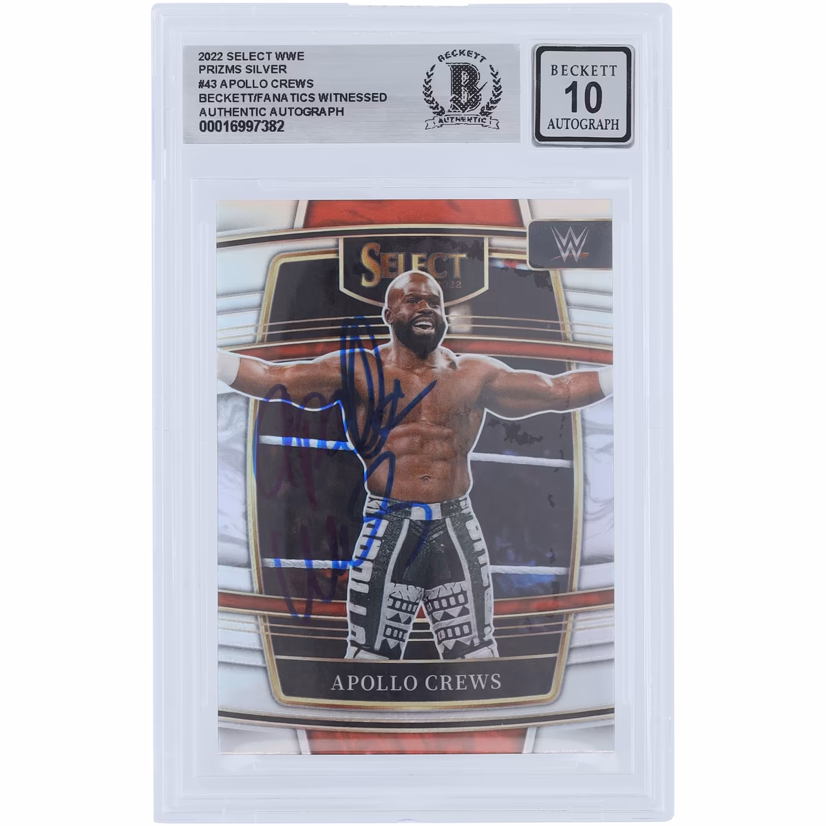 Apollo Crews WWE Autographed 2022 Panini Select Silver Prizm #43 Beckett Fanatics Witnessed Authenticated 10 Card