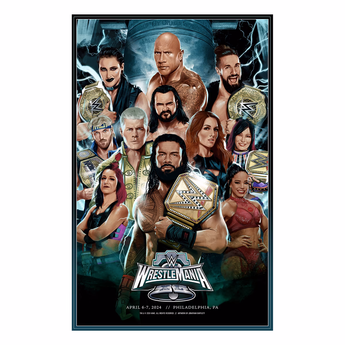 WrestleMania 40 WWE 24" x 36" Jonathan Bartlett Art Print
