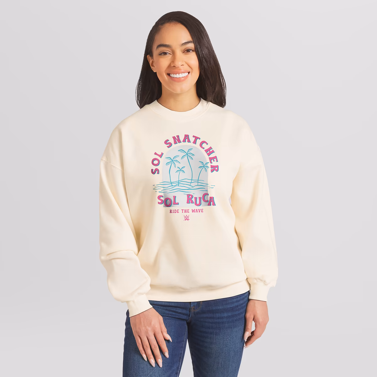 Women's WEAR by Erin Andrews Cream Sol Ruca Ride The Wave Oversized Sweatshirt