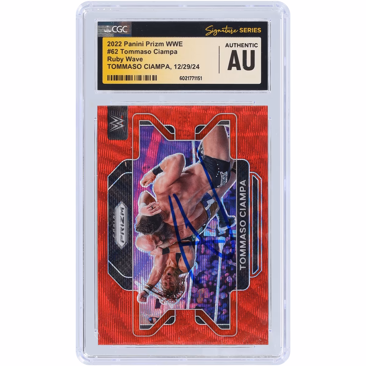 Tommaso Ciampa WWE Autographed 2022 Panini Prizm Ruby Wave Prizm #62 CGC Fanatics Witnessed Authenticated Card