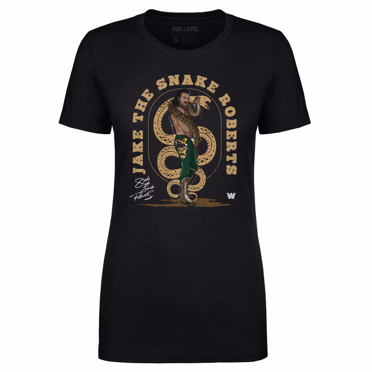 Women's 500 Level Black Jake "The Snake" Roberts Pose T-Shirt 2 Women's 500 Level Black Jake "The Snake" Roberts Pose T-Shirt