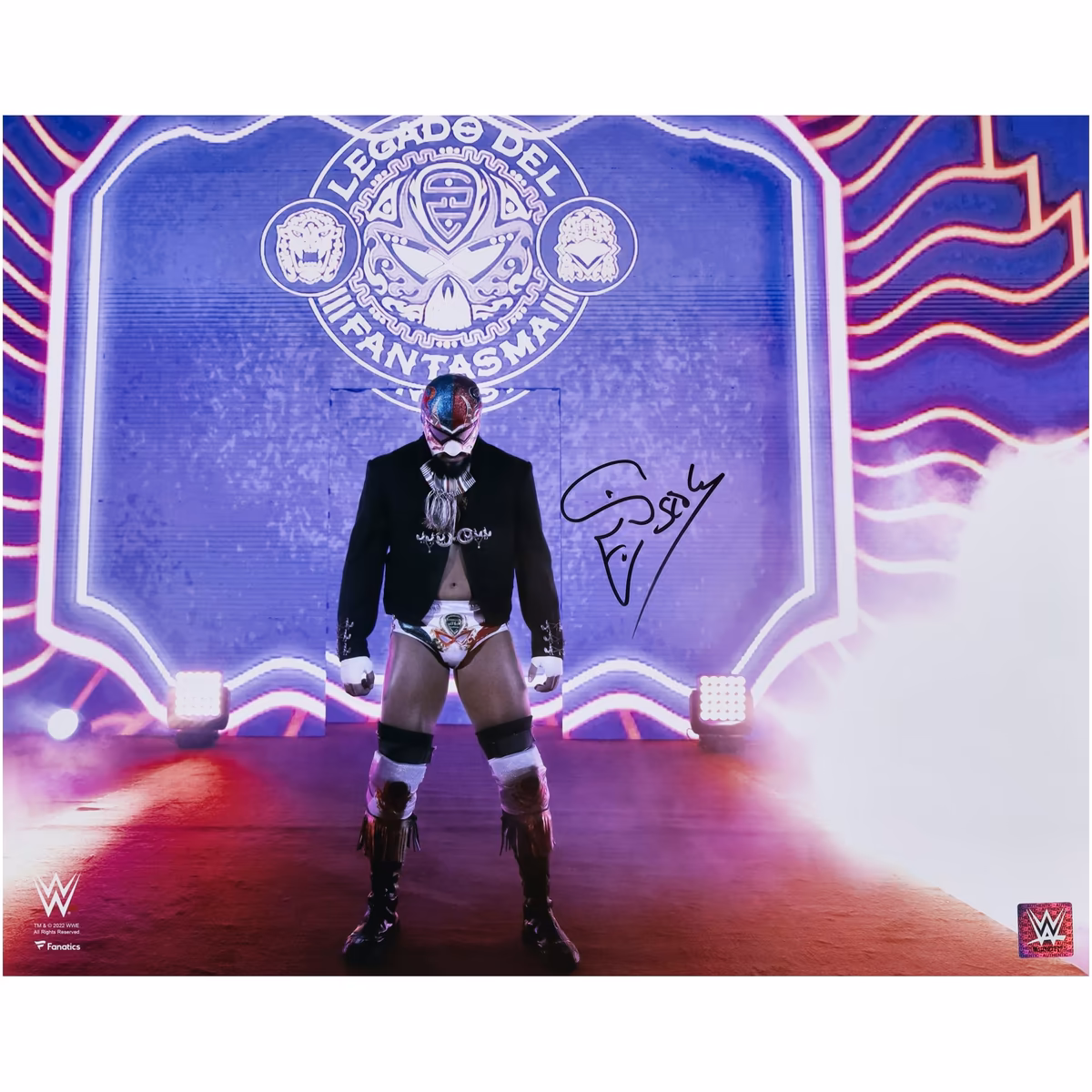 Santos Escobar WWE Autographed 16" x 20" Entrance Wearing Mask Photograph 2 Santos Escobar WWE Autographed 16" x 20" Entrance Wearing Mask Photograph