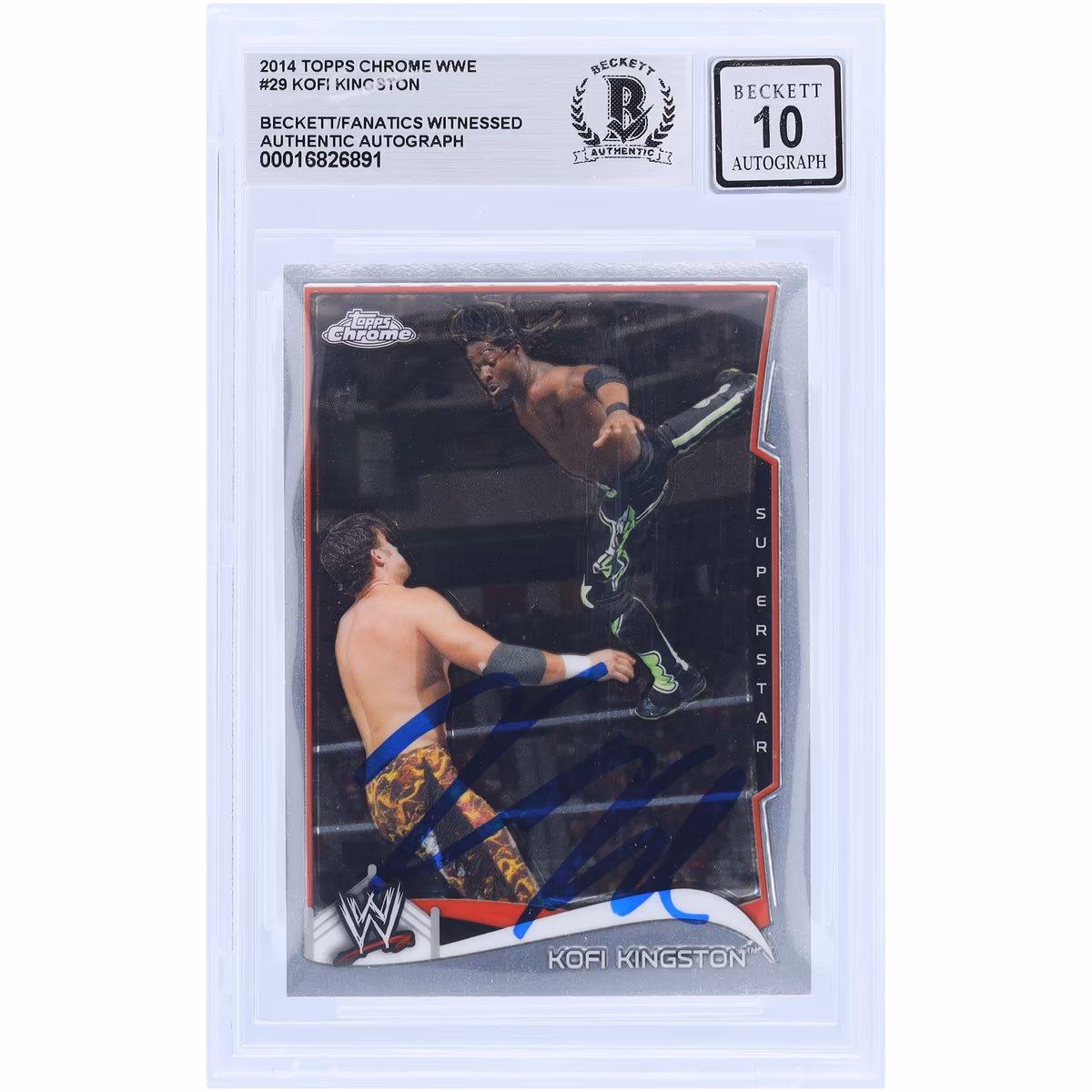 Kofi Kingston WWE Autographed 2014 Topps Chrome #29 Beckett Fanatics Witnessed Authenticated 10 Card