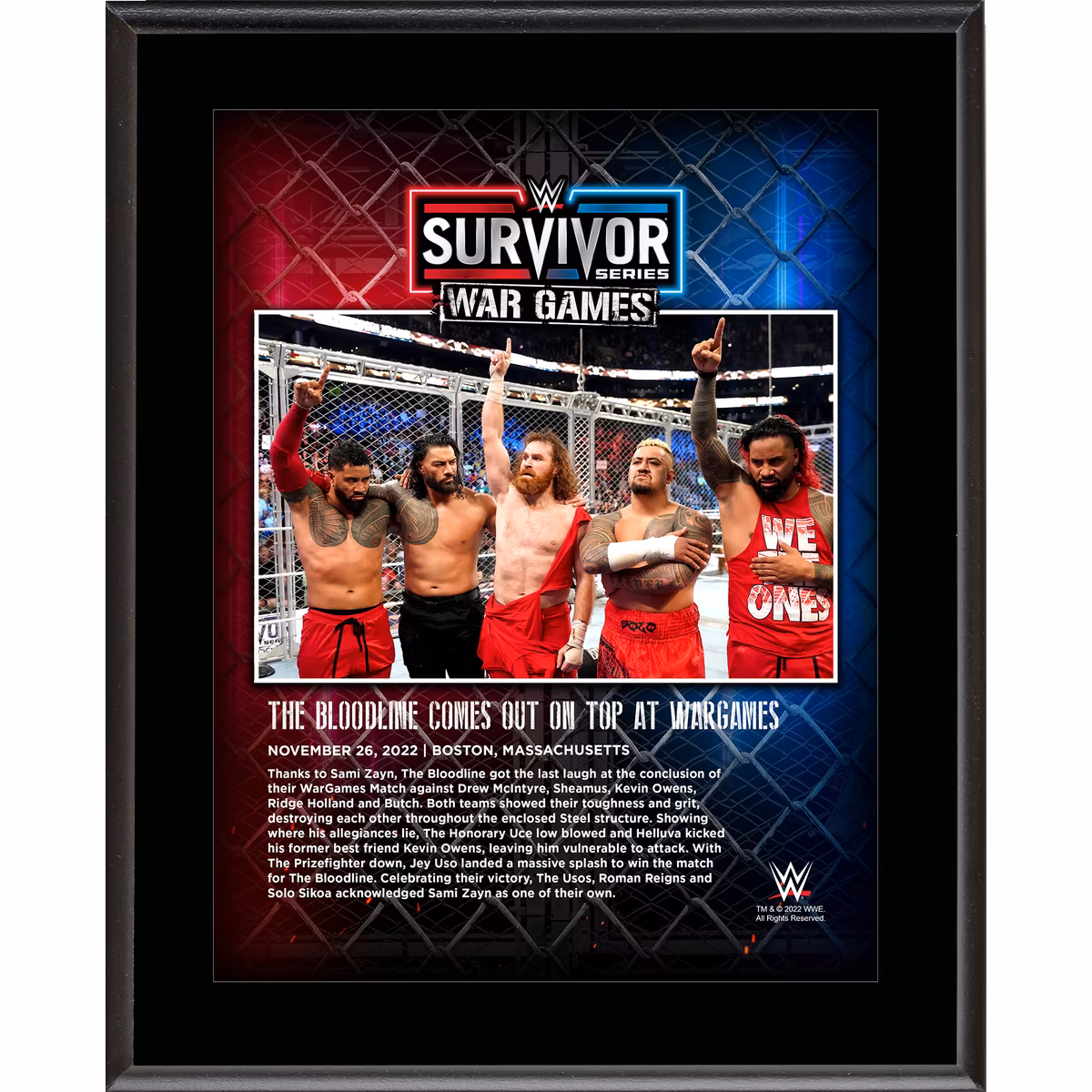 The Bloodline 10.5'' x 13'' 2022 Survivor Series War Games Sublimated Plaque