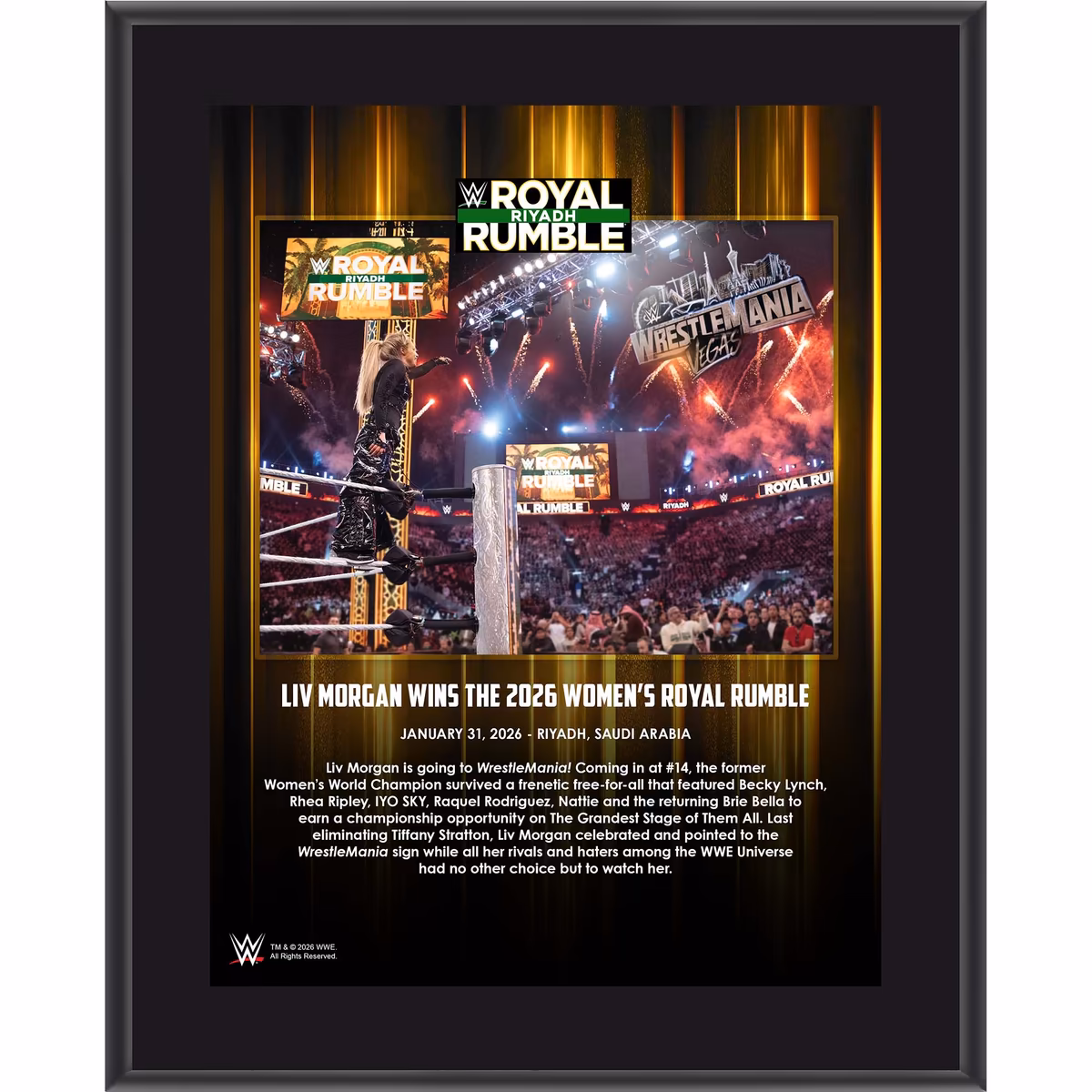 Liv Morgan WWE 10.5" x 13" 2026 Royal Rumble Sublimated Plaque