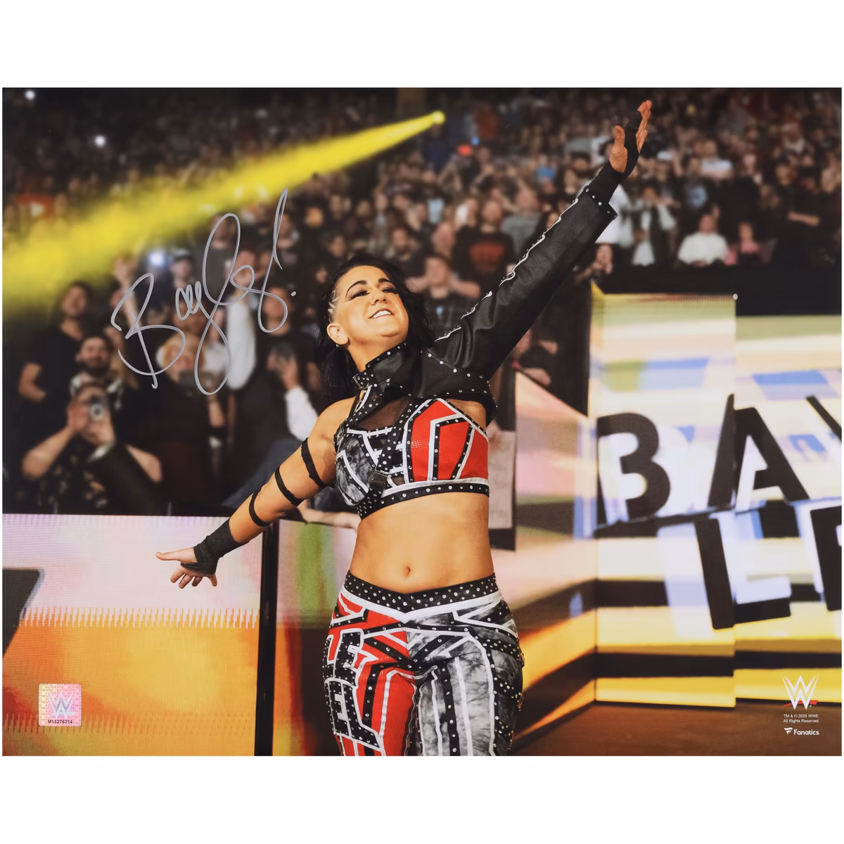 Bayley WWE Autographed 16" x 20" Entrance Arms Out Photograph 1 Bayley WWE Autographed 16" x 20" Entrance Arms Out Photograph
