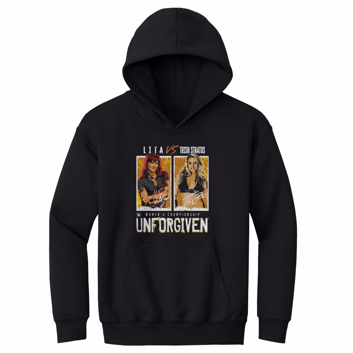 Youth 500 Level  Black Trish Stratus v. Lita Match Pullover Hoodie