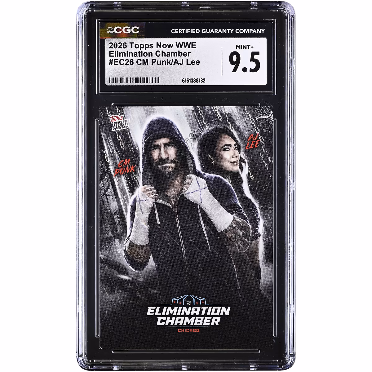 CM Punk & AJ Lee 2026 Topps Now WWE Elimination Chamber #EC26 CGC Authenticated 9.5 Card
