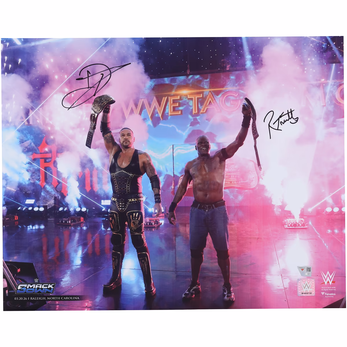 Damian Priest & R-Truth WWE Autographed 16" x 20" Raising Tag Titles Photograph