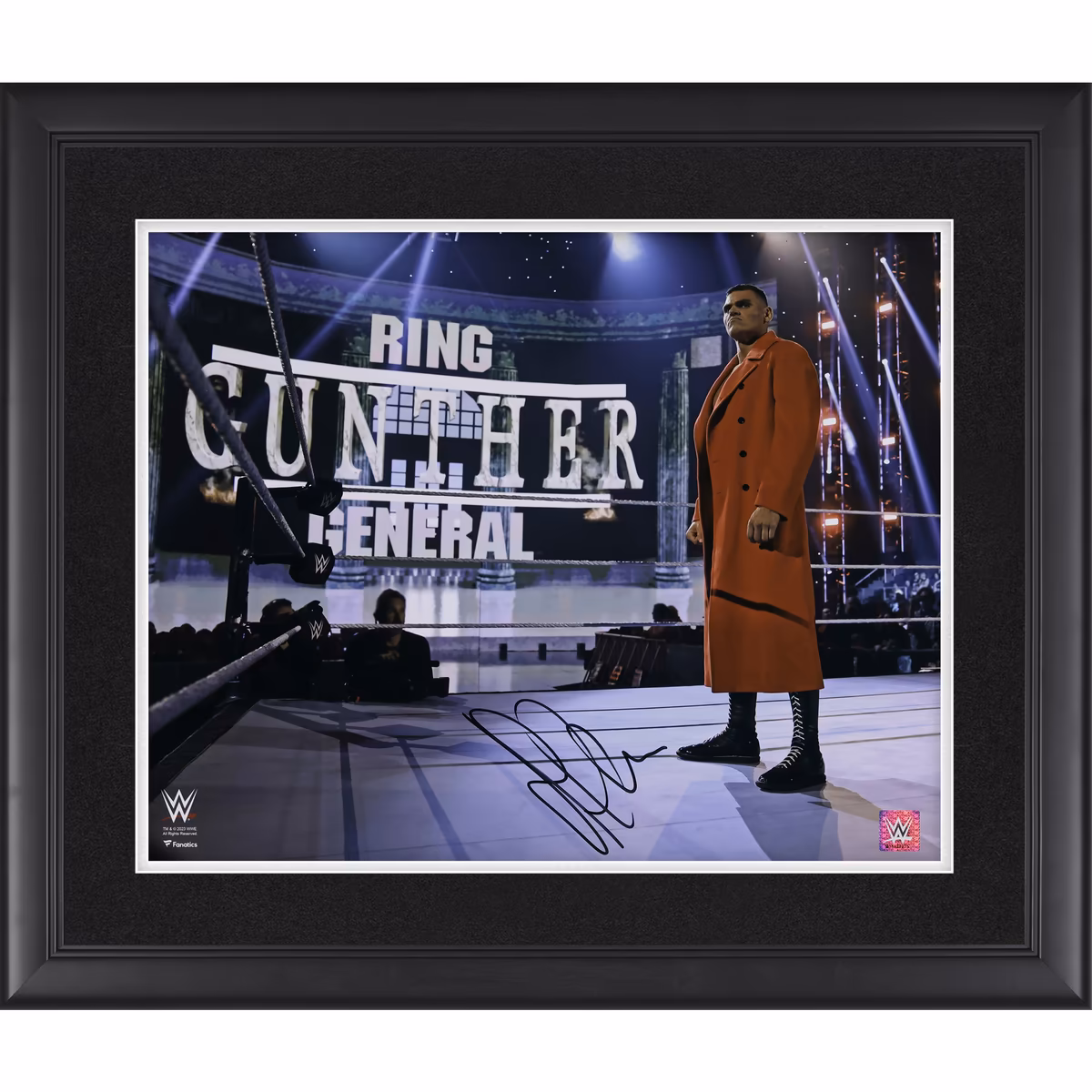 Gunther WWE Autographed Framed 16" x 20" In Ring Red Jacket Photograph