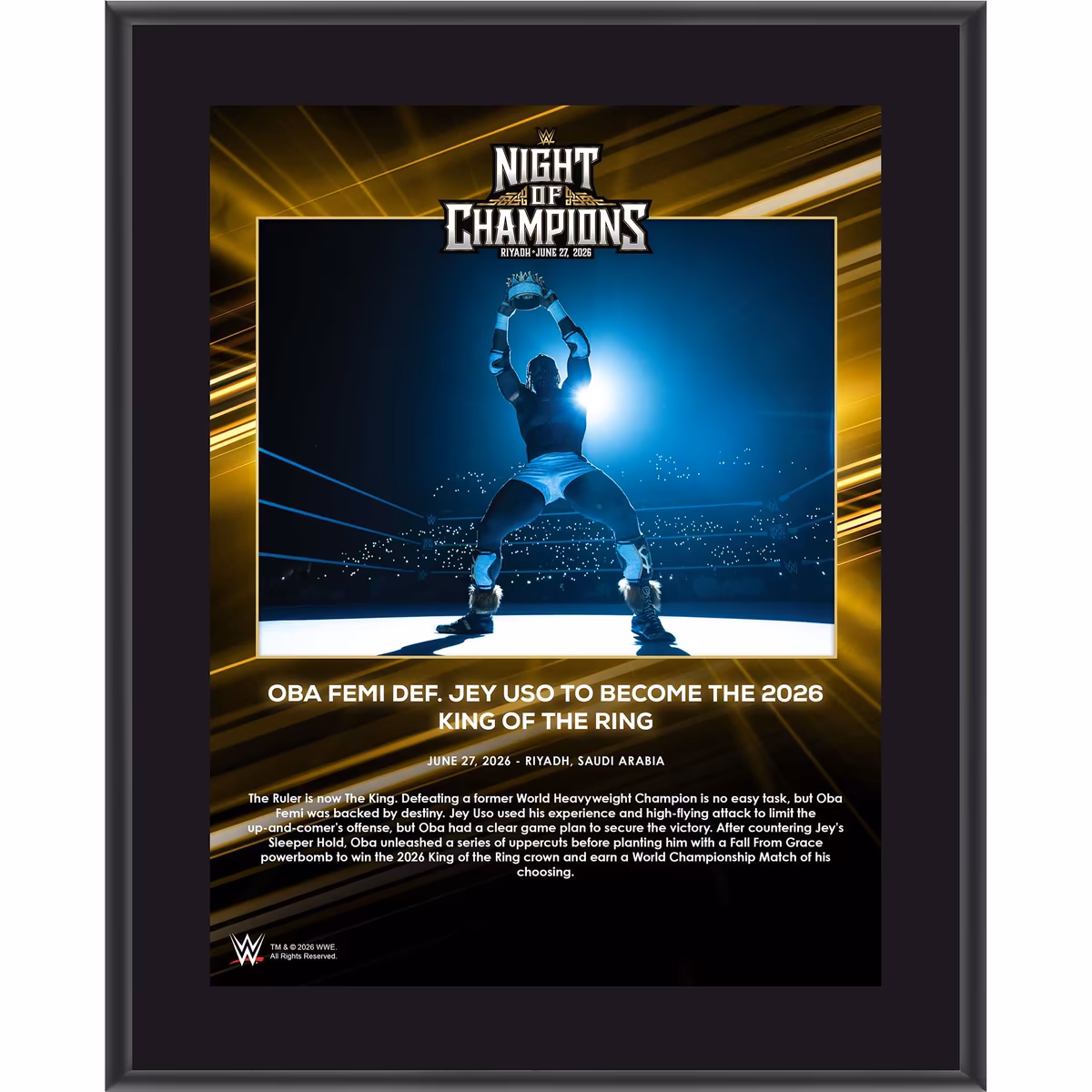 Oba Femi WWE 10.5" x 13" Night of Champions 2026 Sublimated Plaque