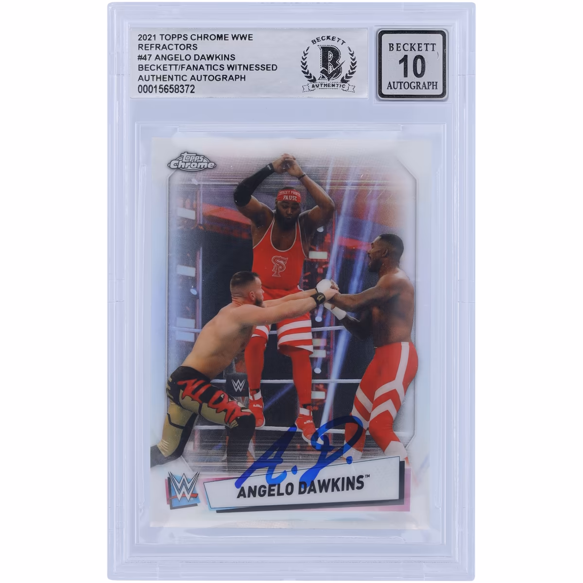 Angelo Dawkins WWE Autographed 2021 Topps Finest Refractors #42 Beckett Fanatics Witnessed Authenticated 10 Card