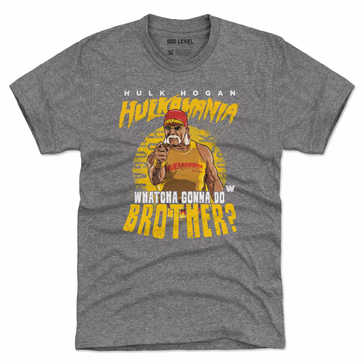 Men's 500 Level Heather Gray Hulk Hogan Whatcha Gonna Do Brother? Tri-Blend T-Shirt 2 Men's 500 Level Heather Gray Hulk Hogan Whatcha Gonna Do Brother? Tri-Blend T-Shirt