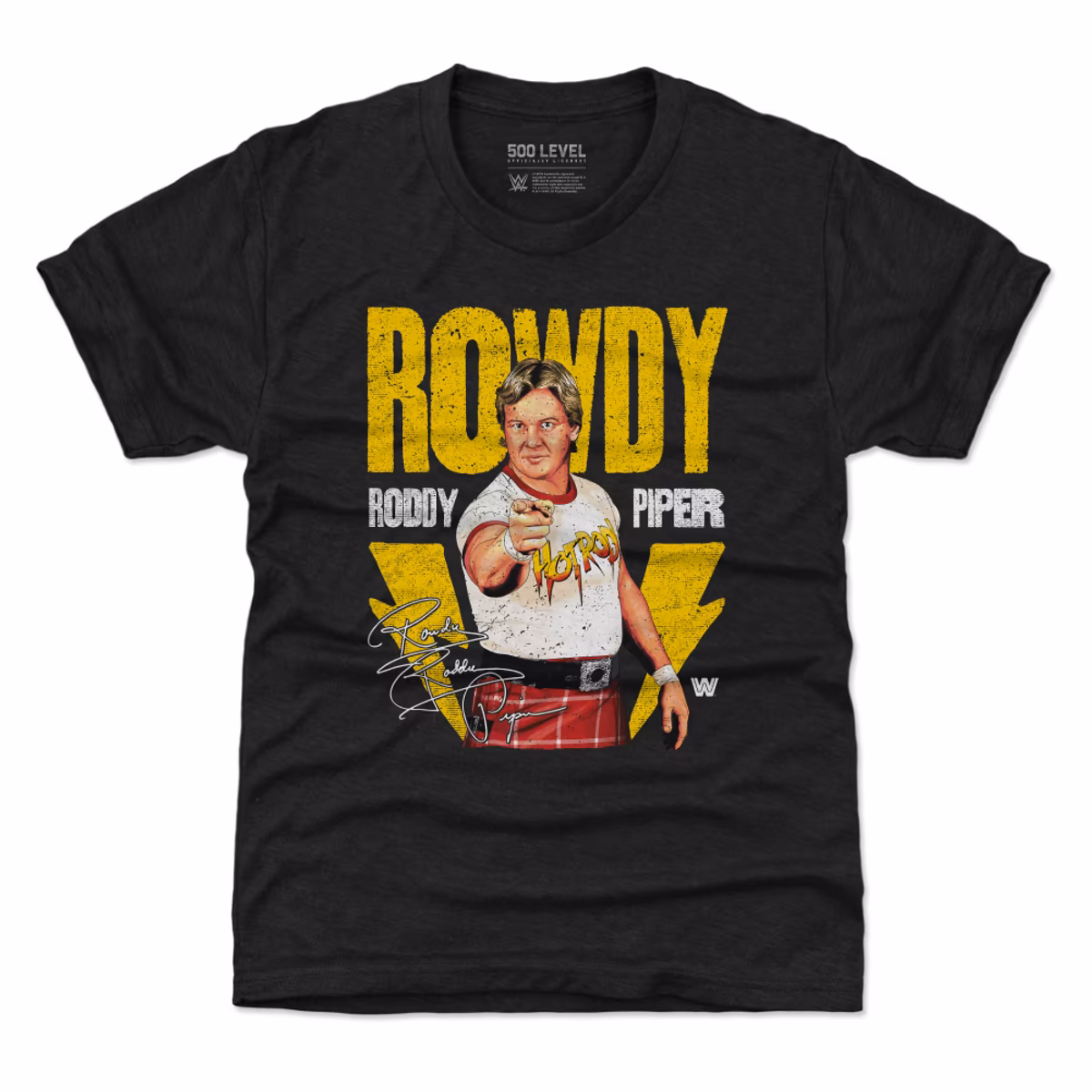 Youth 500 Level Heather Black "Rowdy" Roddy Piper Lightning T-Shirt
