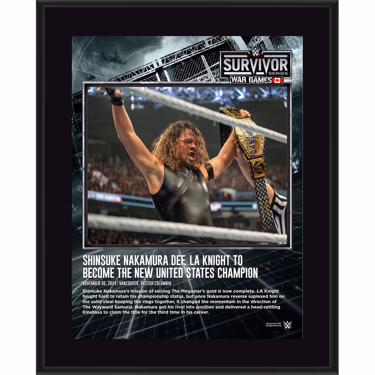 Shinsuke Nakamura WWE 10.5" x 13" 2024 Survivor Series: WarGames Sublimated Plaque 9 Shinsuke Nakamura WWE 10.5" x 13" 2024 Survivor Series: WarGames Sublimated Plaque