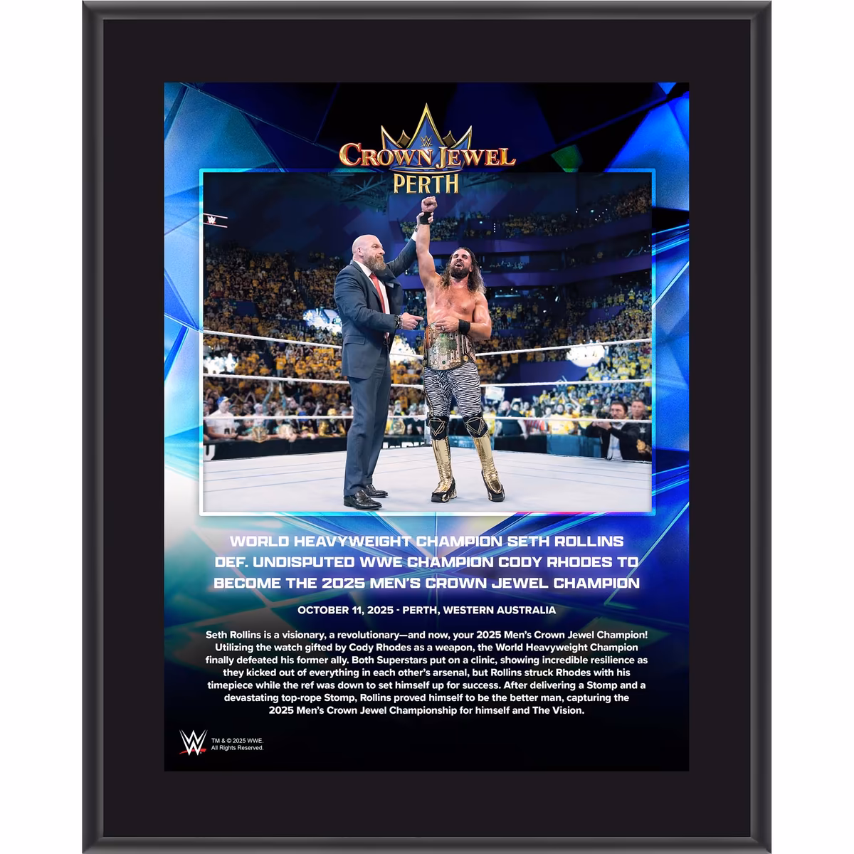 Seth Rollins WWE 10.5" x 13" 2025 Crown Jewel Sublimated Plaque