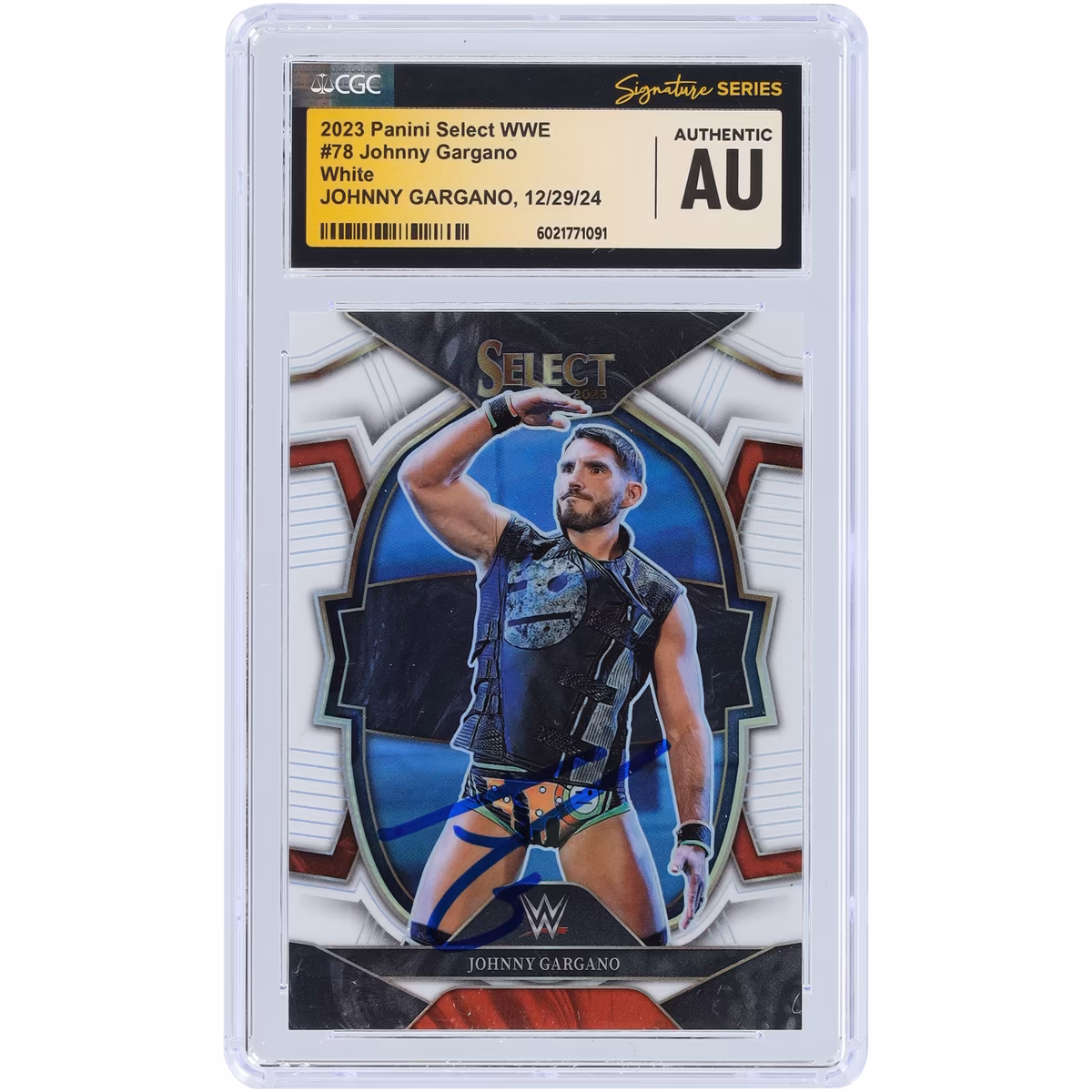 Johnny Gargano WWE Autographed 2023 Panini Select White Prizm #78 #/125 CGC Fanatics Witnessed Authenticated Card