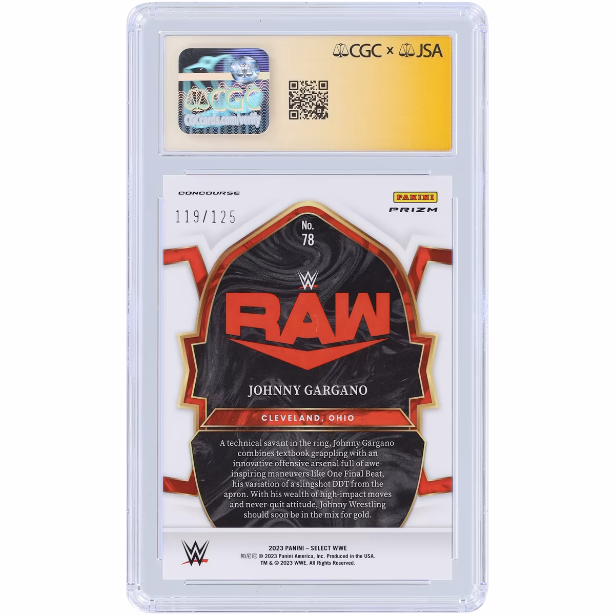 Johnny Gargano WWE Autographed 2023 Panini Select White Prizm #78 #/125 CGC Fanatics Witnessed Authenticated Card 3 Johnny Gargano WWE Autographed 2023 Panini Select White Prizm #78 #/125 CGC Fanatics Witnessed Authenticated Card