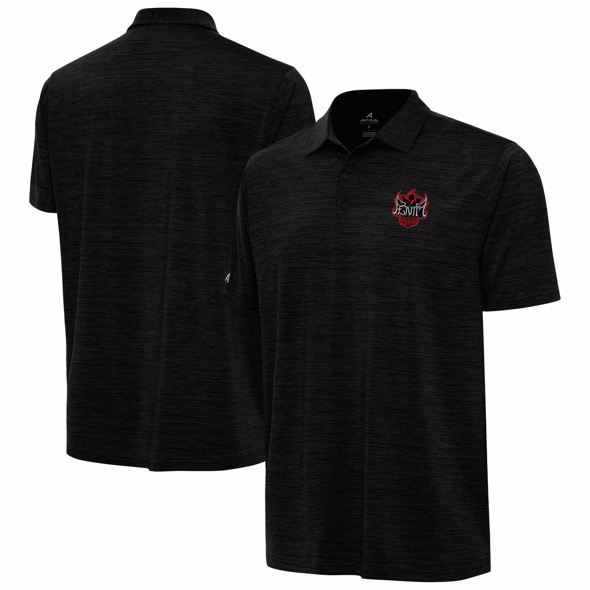 Men's Antigua Heather Black Penta Layout Polo