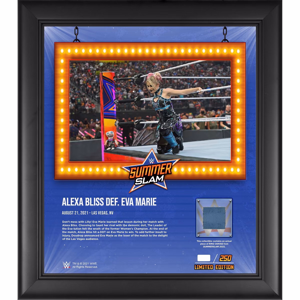 Alexa Bliss WWE Framed 15" x 17" 2021 SummerSlam Collage with a Piece of Match-Used Canvas - Limited Edition of 250