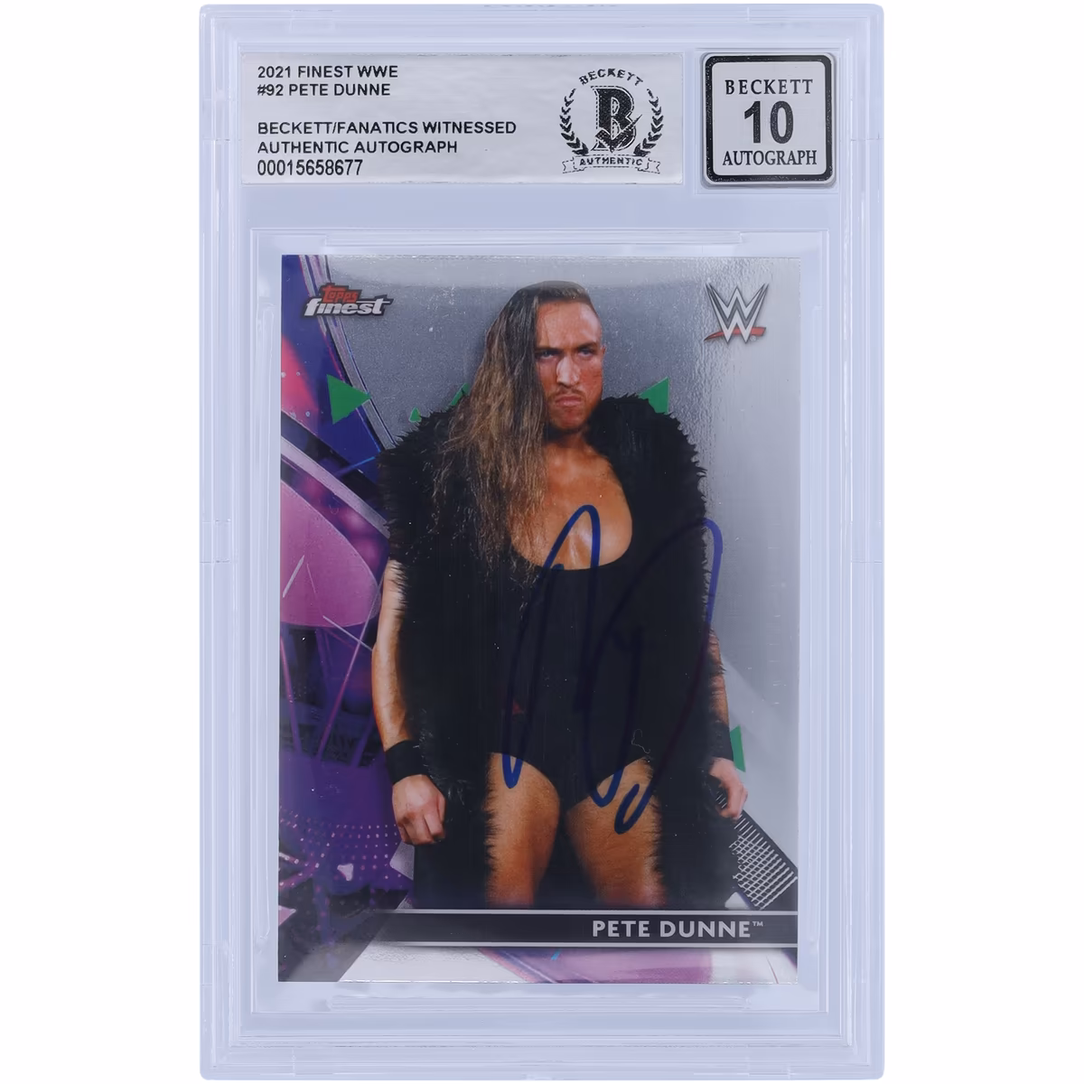 Pete Dunne WWE Autographed 2021 Topps Finest #92 Beckett Fanatics Witnessed Authenticated 10 Card