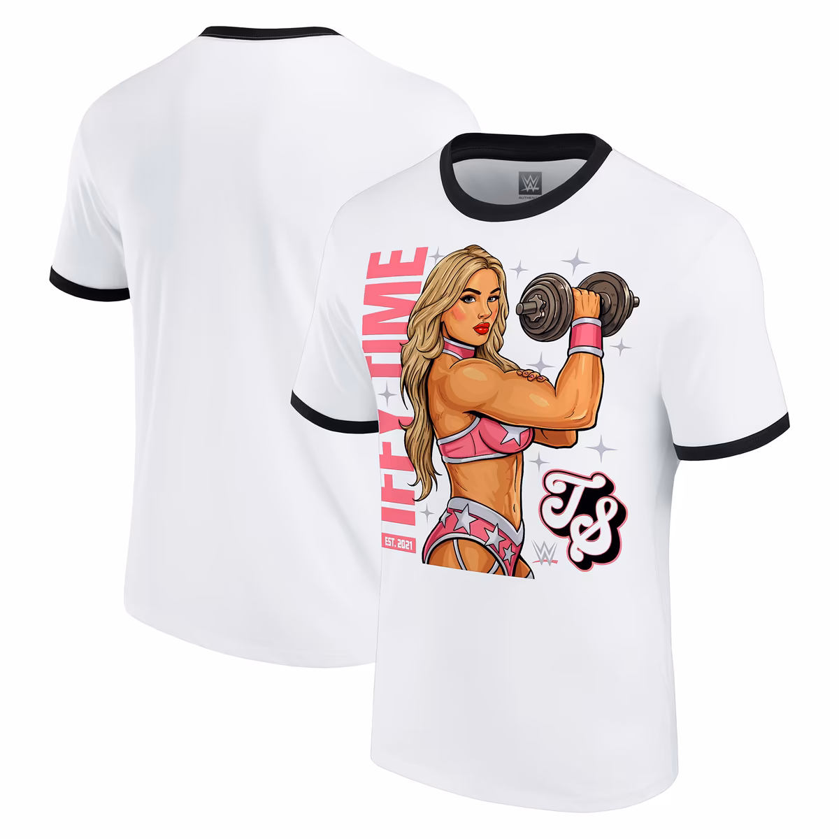 Men's White Tiffany Stratton Tiffy Time Ringer T-Shirt 8 Men's White Tiffany Stratton Tiffy Time Ringer T-Shirt