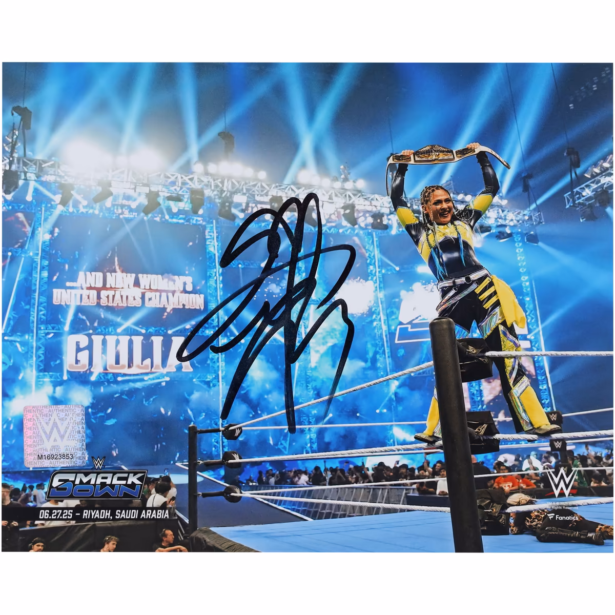 Giulia WWE Autographed 8" x 10" Raising Title Photograph