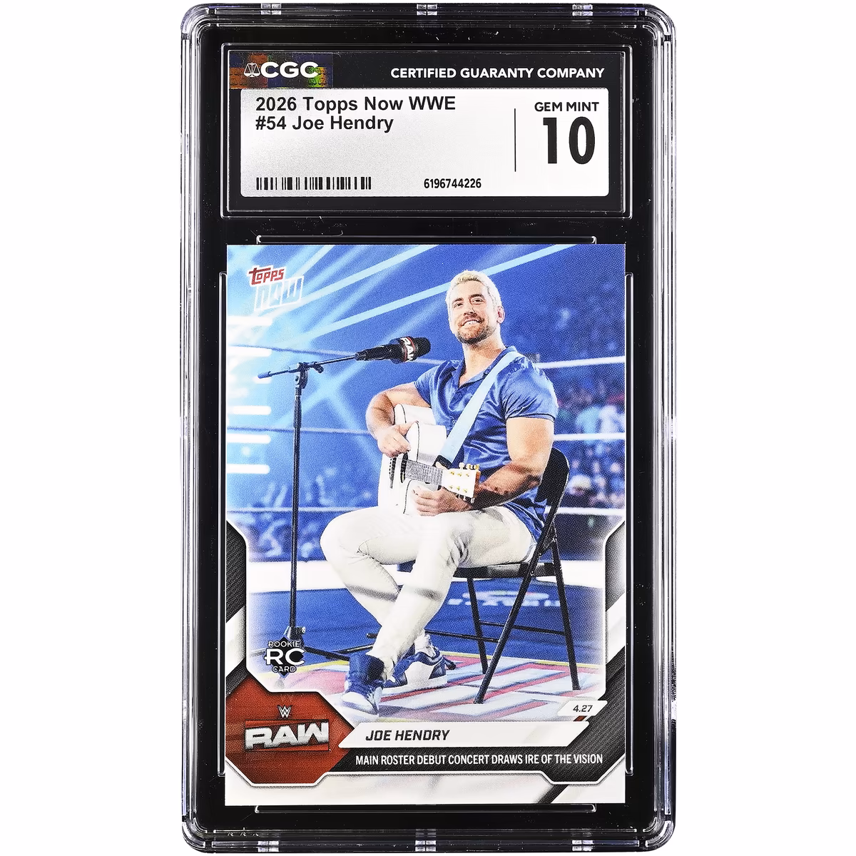 Joe Hendry 2026 Topps Now WWE Main Roster Debut Concert Draws Ire of the Vision #54 CGC Authenticated GEM MINT 10 Rookie Card