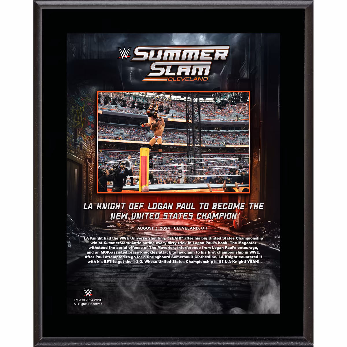 LA Knight WWE 10.5" x 13" 2024 SummerSlam Sublimated Plaque