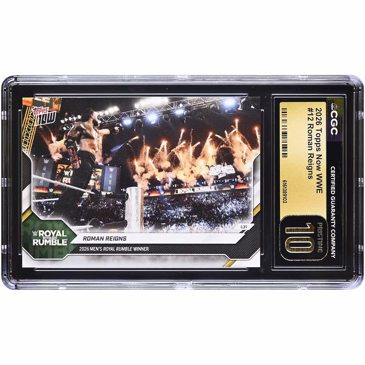 Roman Reigns WWE 2026 Topps Now WWE '26 Men's Royal Rumble Winner #12 CGC Authenticated PRISTINE 10 Card 4 Roman Reigns WWE 2026 Topps Now WWE '26 Men's Royal Rumble Winner #12 CGC Authenticated PRISTINE 10 Card